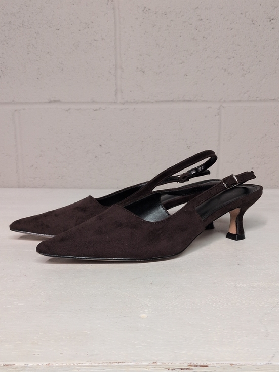 Source Unknown Shoes - Women's Pointed Toe Slingback Faux Suede Chocolate Brown Kitten Heel Sz 8.5 NWOT